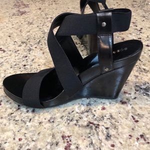 BCBG black wedges